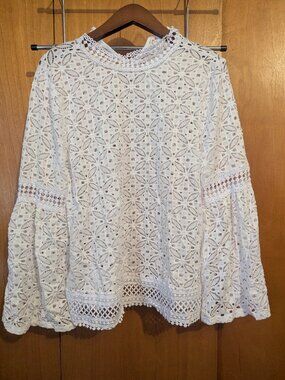 Pointelle XL White Lace Blouse